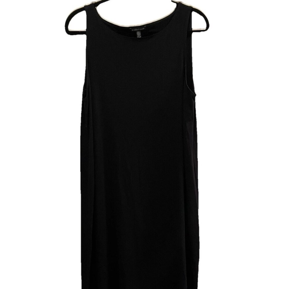 EILEEN FISHER Black Viscose Blend Ponte Knee Length Tank Dress Sz M  MSRP$278
